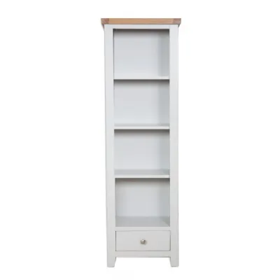 Modern Grey Painted Oak Top Slim Bookcase with Drawer