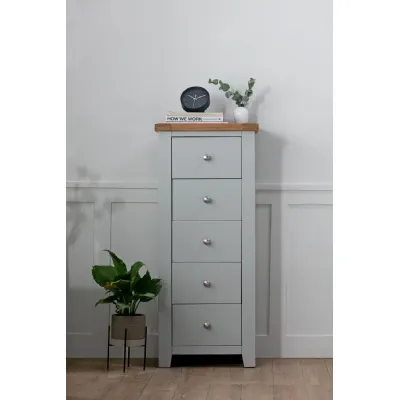 Modern Grey Painted Oak Top 5 Drawer Tall Bedroom Chest