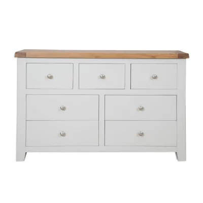 Modern Grey Painted Rustic Oak Top 7 Drawer Wide Chest