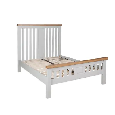 Modern Grey Painted King Size Bed with Oak Top Slatted Headboard and Footboard