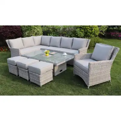 Porto Grey Rattan Corner Dining Set with Rising Table And Ice Bucket