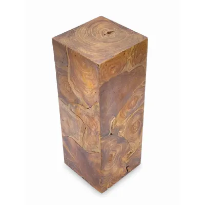 Natural Teak Wood Root Block Column Tall Pedestal Table