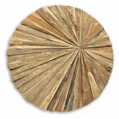 Natural Teak Wood Round Sun Wall Panel 100cm