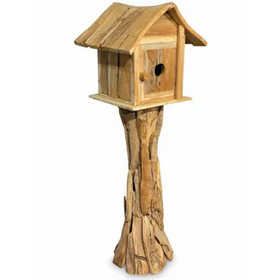 Natural Wooden Hand Crafted Garden Bird Shelter with Door