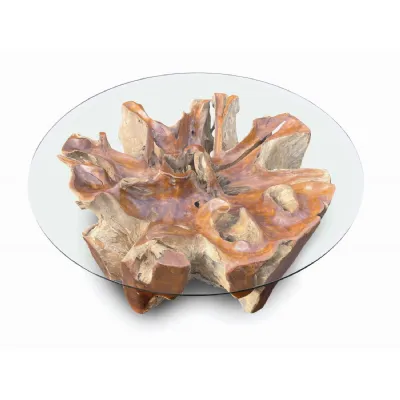 Clear Glass Top Round Coffee Table with Root Base