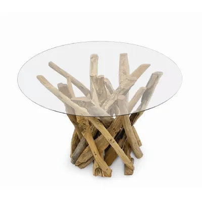 Root Driftwood Coffee Table With 90cm Round Glass
