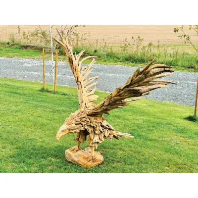 Natural Teak Root Hand Carved Small Eagle Sculpture