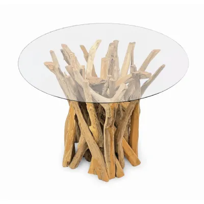 Root Driftwood Round Dining Table With 120cm Round Glass