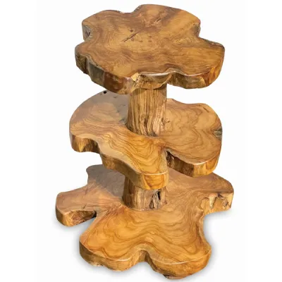 Natural Teak Wood 3 Layer Root Cake Stand