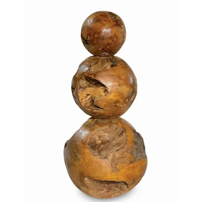 Natural Teak Wooden Root Pyramid Ball Garden Sculpture