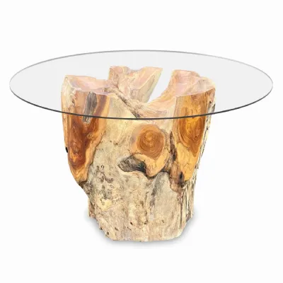 Clear Glass Top Hand Crafted Round Coffee Table Root Base