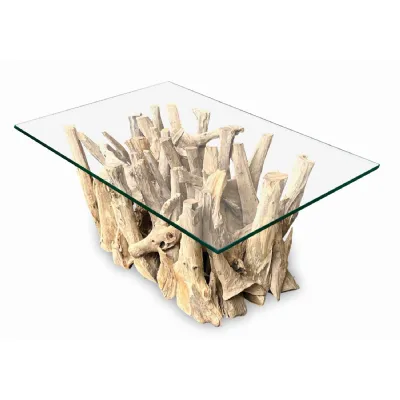 Driftwood Rectangle Coffee Table With 100x70cm Glass