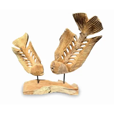 Double Fish Skeleton Sculpture On Stand Large