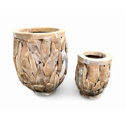 Teak Root Garden Planter Pots Set Of 2