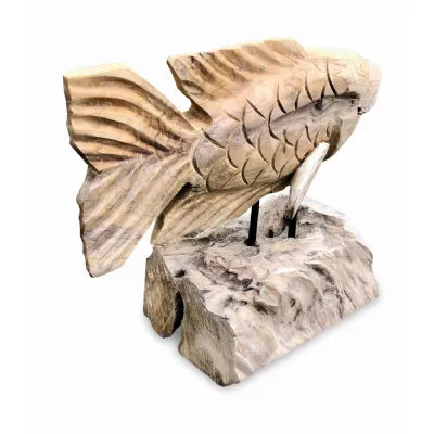 Teak Carp Fish On Stand 32cm