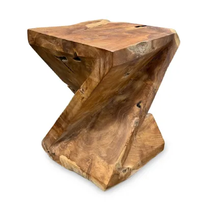 Solid Teak Z Twist Stool 40cm