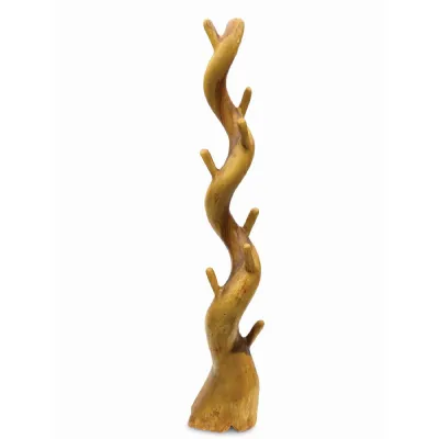 Natural Suar Wood Twisted Coat Rack Stand