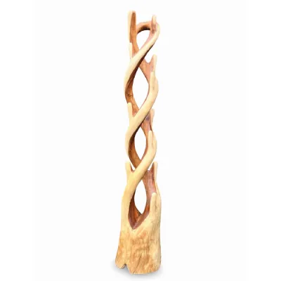 Natural Suar Wood Twisted Double Coat Stand