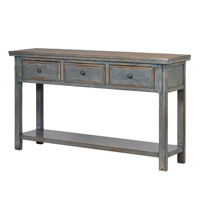 Pale Blue Wash Distressed Finish Wooden Shabby Chic Console Table