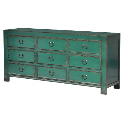 Large Painted Antique Style 9 Drawer Chinese Chest Of Drawers
