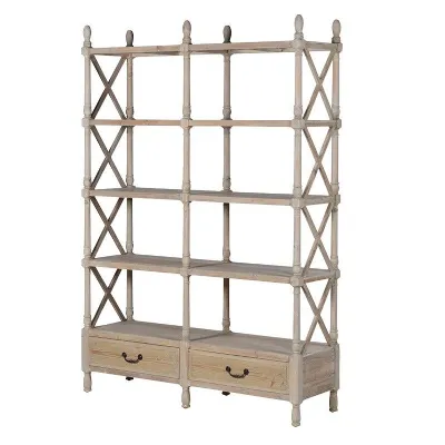 Reclaimed Wood Natural Double Shelf Unit