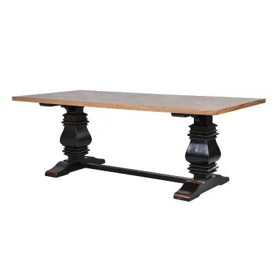 Large Black Painted Shabby Chic Parquet Topped Dining Table