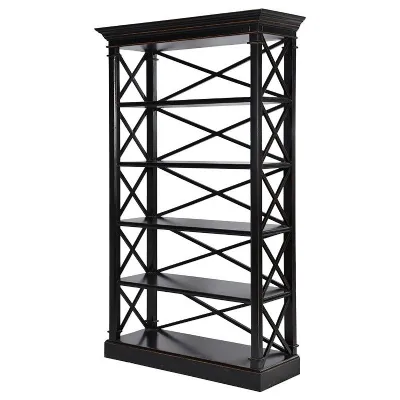 Modern Black Lacquered Large Crisscross Bookcase Shelf Display Unit