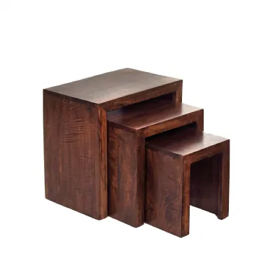 Dark Mango Wood Handcrafted Nest of 3 Side Tables