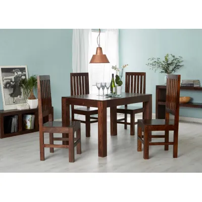 Dark Mango Wood Slat Back Dining Chair Solid Seat