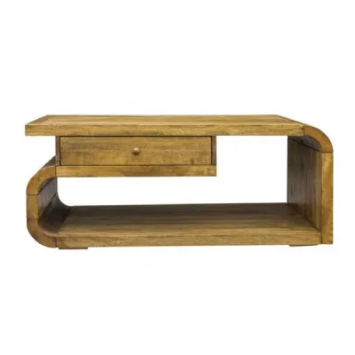 Mango Wood Rectangular Coffee Table with Drawer and Open Shelf