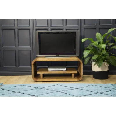 Natural Curved Edge Mango Wood Coffee Table TV Media Unit