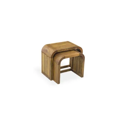 Modern Curved Solid Mango Wood Nesting Tables with Rounded Corners