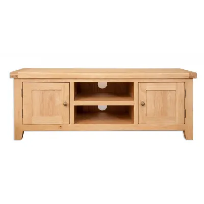 Traditional Natural Oak 2 Door Plasma TV Cabinet with Open Media Shelf