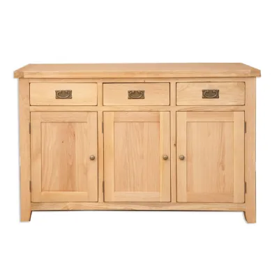 Natural Oak 3 Door Sideboard with 3 Drawers and Cabinet Storage