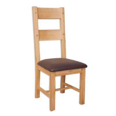 Traditional Natural Oak Dining Chair with Brown PU Seat Pad
