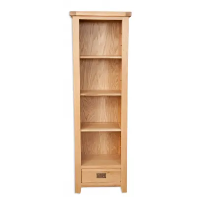 Natural Oak Slim 3 Shelf Bookcase with Storage Drawer