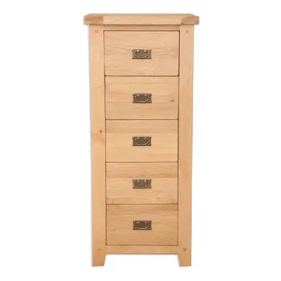 Traditional Natural Oak 5 Drawer Tall Bedroom Chest of Drawers