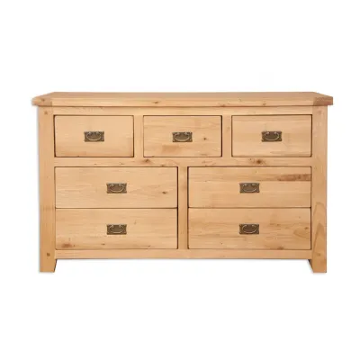 Natural Oak 7 Drawer Wide Chest of Drawers with Plated Handles