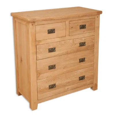 Farmhouse Natural Oak 2 Over 3 Chest of Drawers with Pewter Cup Handles