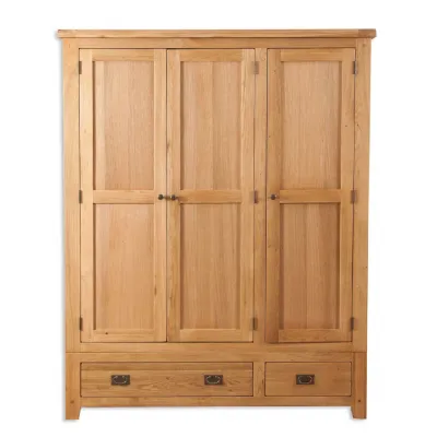 Natural Oak 3 Door Wardrobe with Full Hanging Storage and 2 Drawers