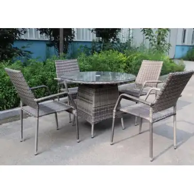 Callum Grey Rattan 4 Seat Round Dining Set