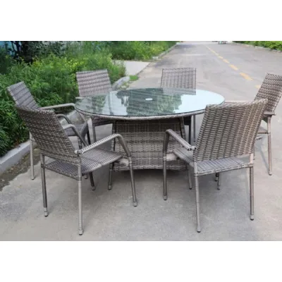 Callum Grey Rattan 6 Seat Round Dining Set