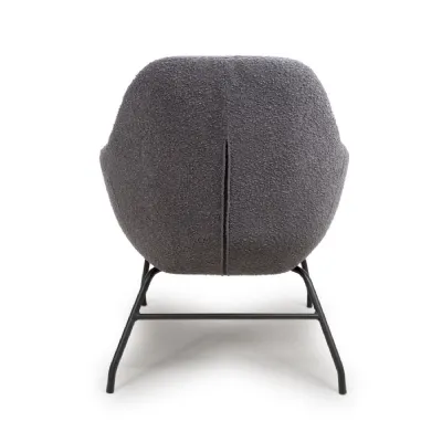 Grey Boucle Fabric Accent Chair Black Metal Legs