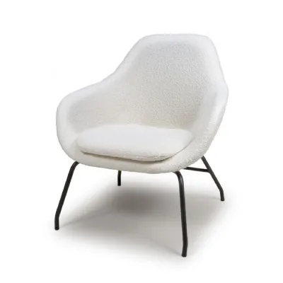 Ivory Boucle Fabric Upholstered Accent Chair