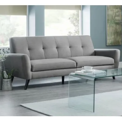 Retro Scandinavian Grey Linen Fabric Upholstered 2 Seater Sofa