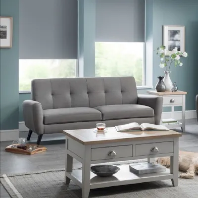 Retro Grey Linen Fabric Upholstered 3 Seater Sofa