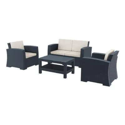 Dark Grey Rattan 4 Piece Sofa Set
