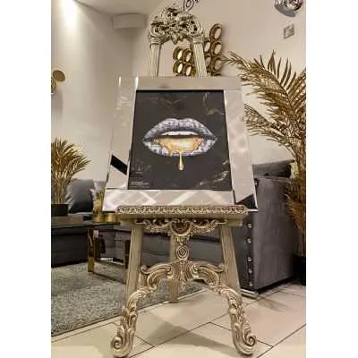 Money Lips With Golden Drip Wall Art Mirror Frame