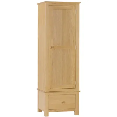 Natural Oak 1 Door 1 Drawer Single Slim Narrow Wardrobe