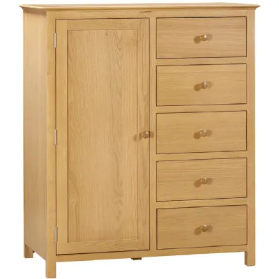 Natural Oak 1 Door 5 Drawer Combination Wardrobe